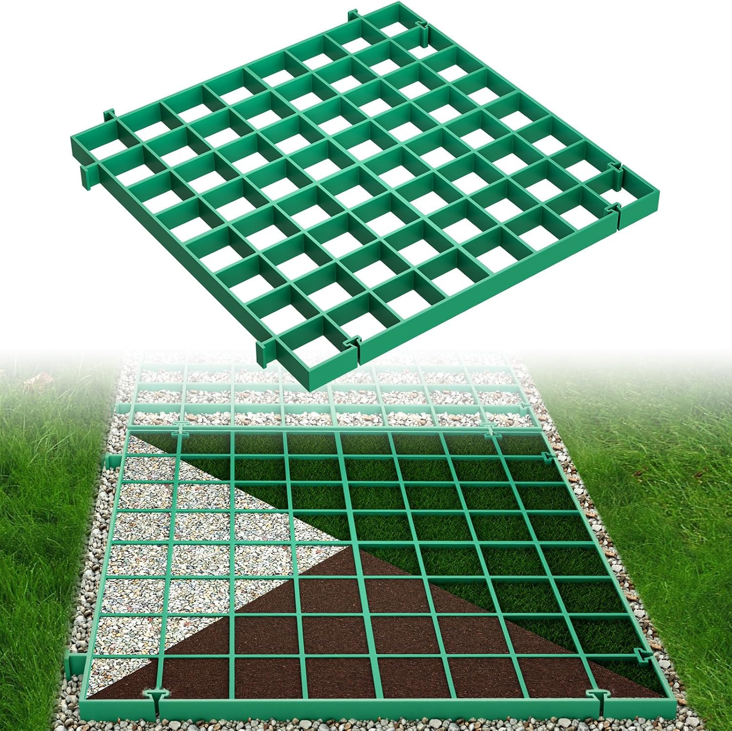 24 Pcs 16 X 16 Inch Permeable Pavers Gravel Grid, Green