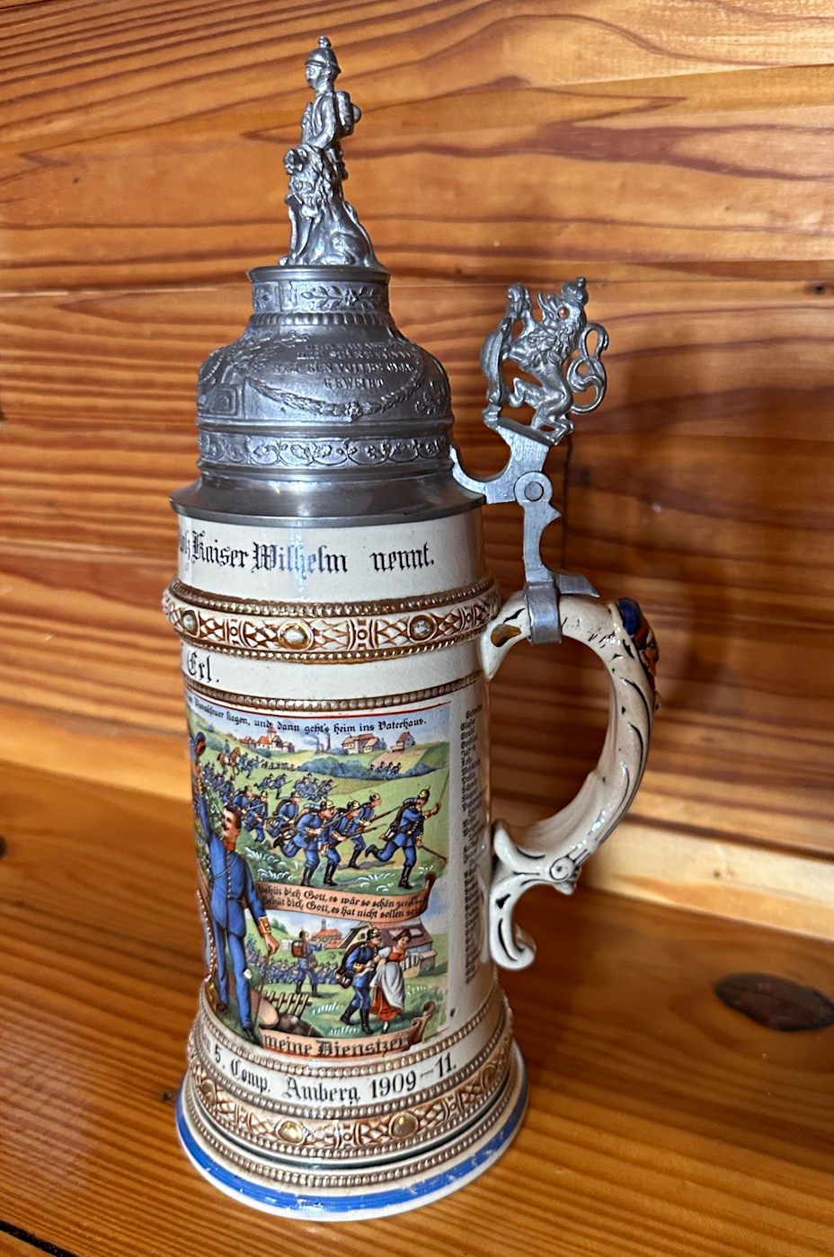 Antique German Bavarian Reservist Stein 6th Infantry Regiment Amberg 1909-11 Antique German Bavarian Reservist Stein 6th Infantry Regiment Amberg 1909-11