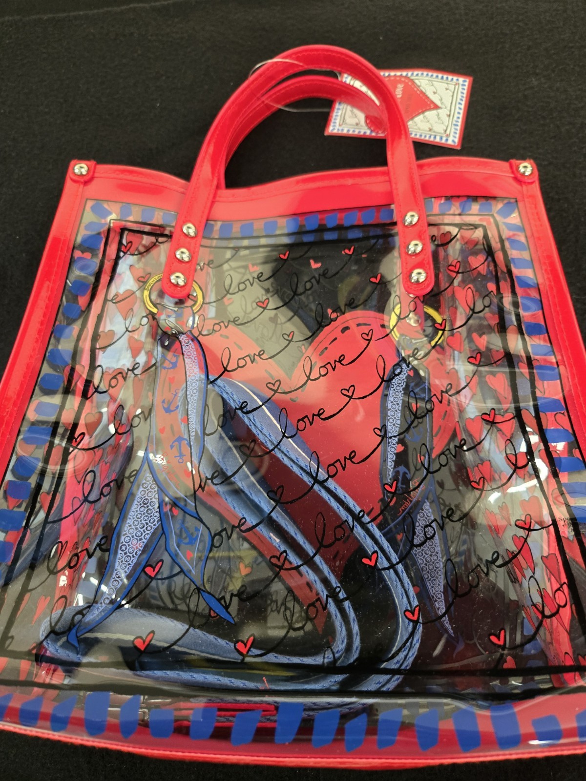 Brighton Striped Love Vinyl Tote Bag D30347 NWT Red White Blue Heart Shoulder