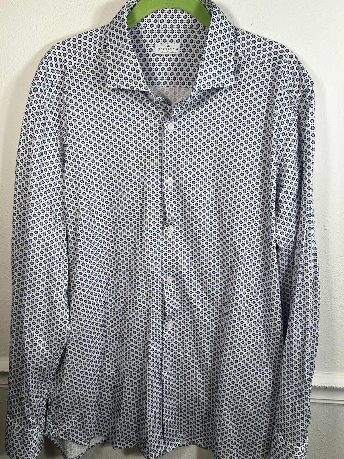 Sonrisa Fior Di Cotone Italy Men’s 45-18 Dress Shirt Blue Geometric L XL Sonrisa Fior Di Cotone Italy Men’s 45-18 Dress Shirt Blue Geometric L XL