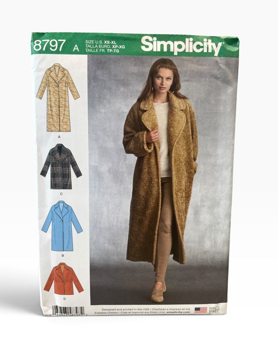 Simplicity Sewing Pattern Misses XS-XL 8797 Loose-Fitting Lined Coat 4 Styles