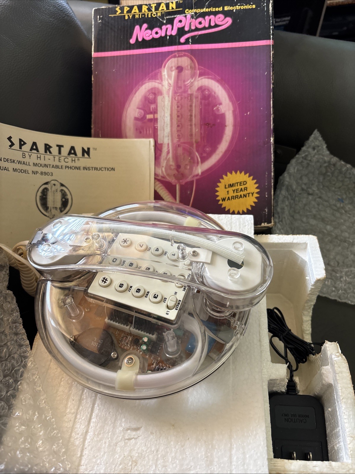 VTG Spartan Hi-Tech NP-8903 Clear Transparent Telephone Tabletop NEON WORKS