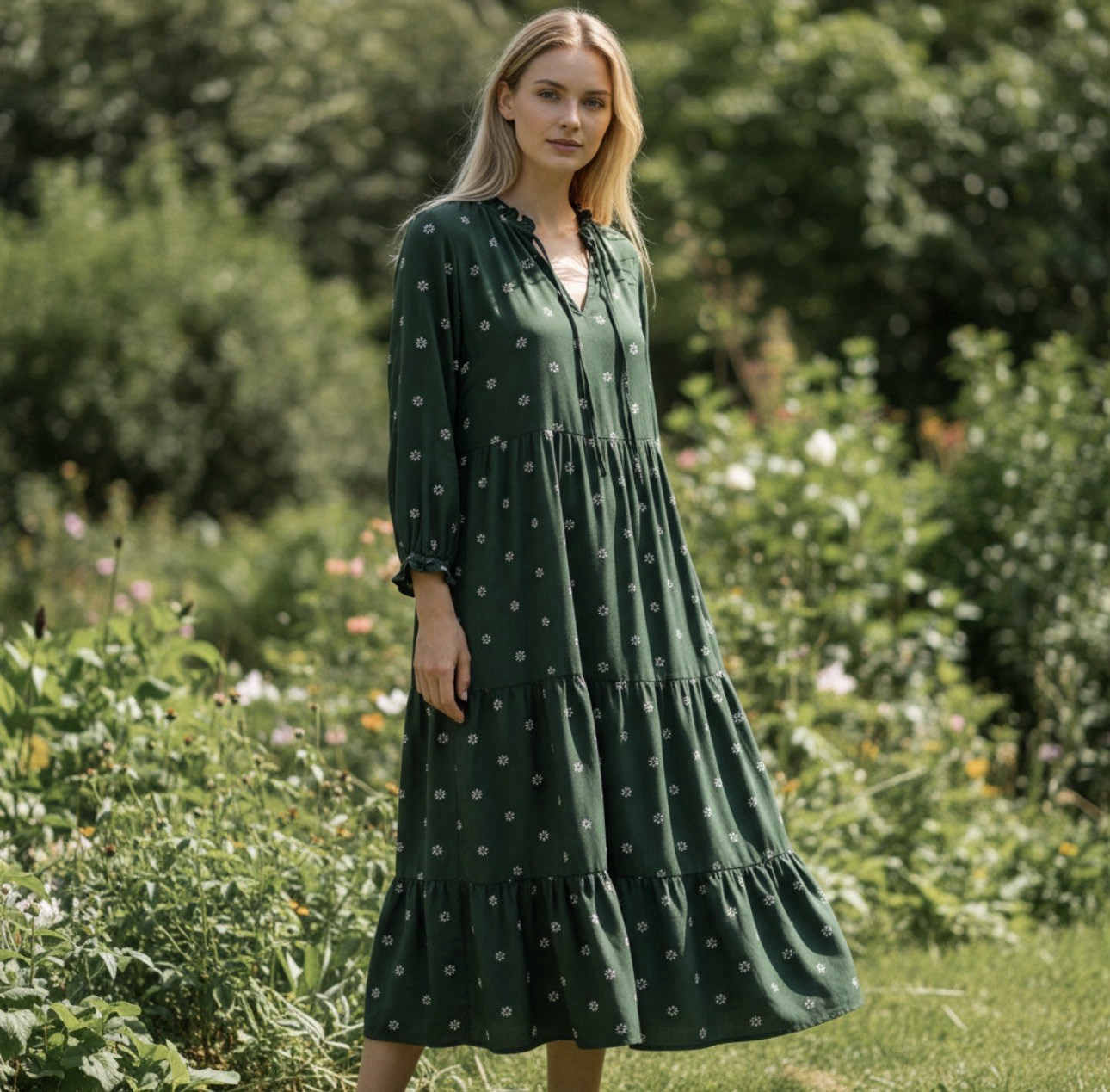 Madewell Women Midi Shift Dress 3/4 Sleeve Green Floral Large Madewell Women Midi Shift Dress 3/4 Sleeve Green Floral Large