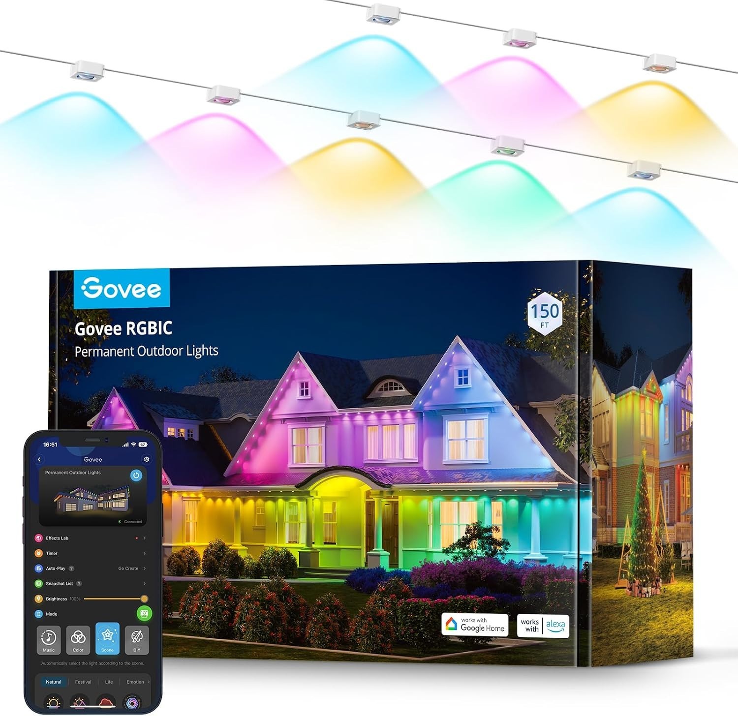 Govee Permanent Outdoor Lights, Smart RGBIC Outdoor Lights with 75 Scene Modes