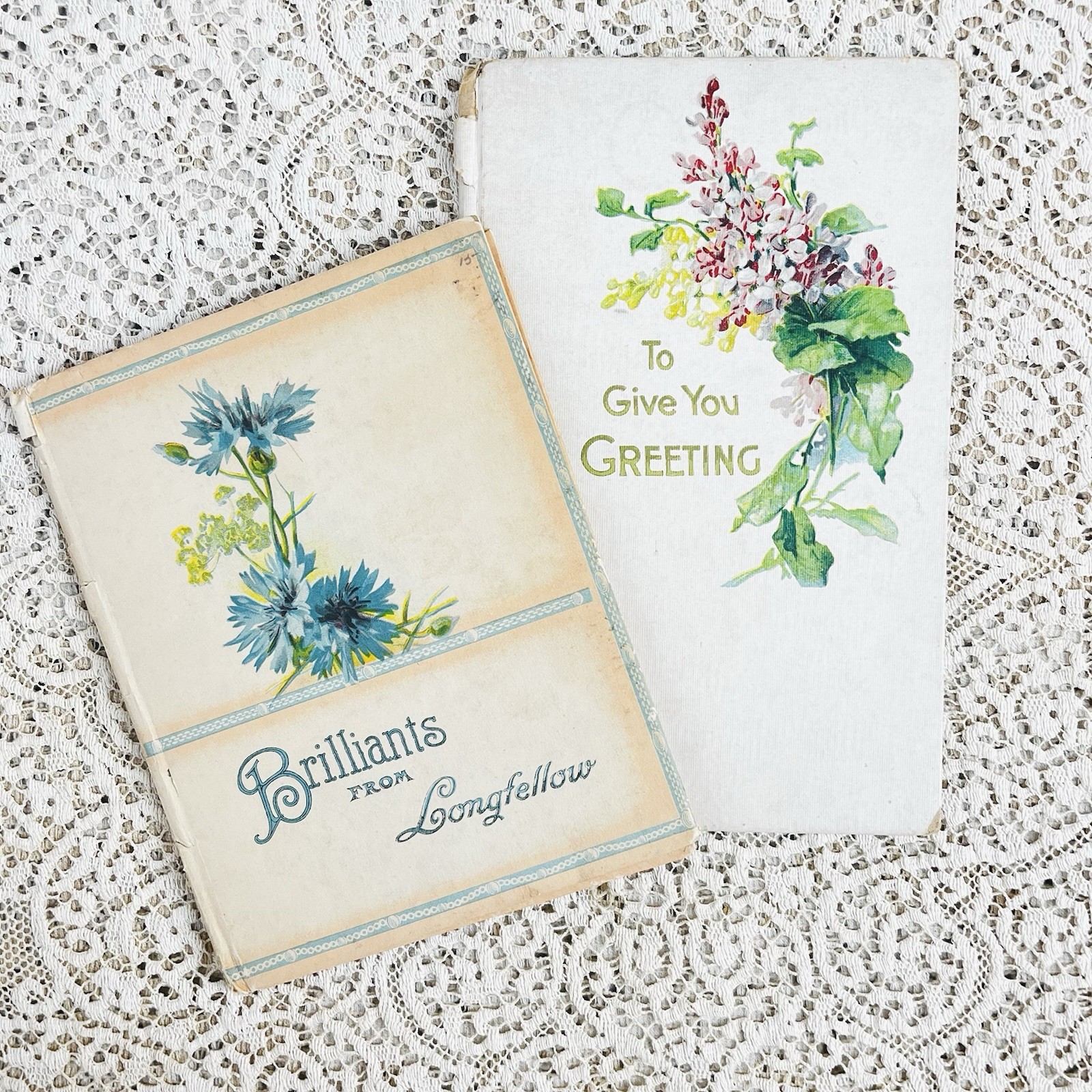 Antique Gift Books Lot Longfellow Floral Victorian Poetry Chromolithograph