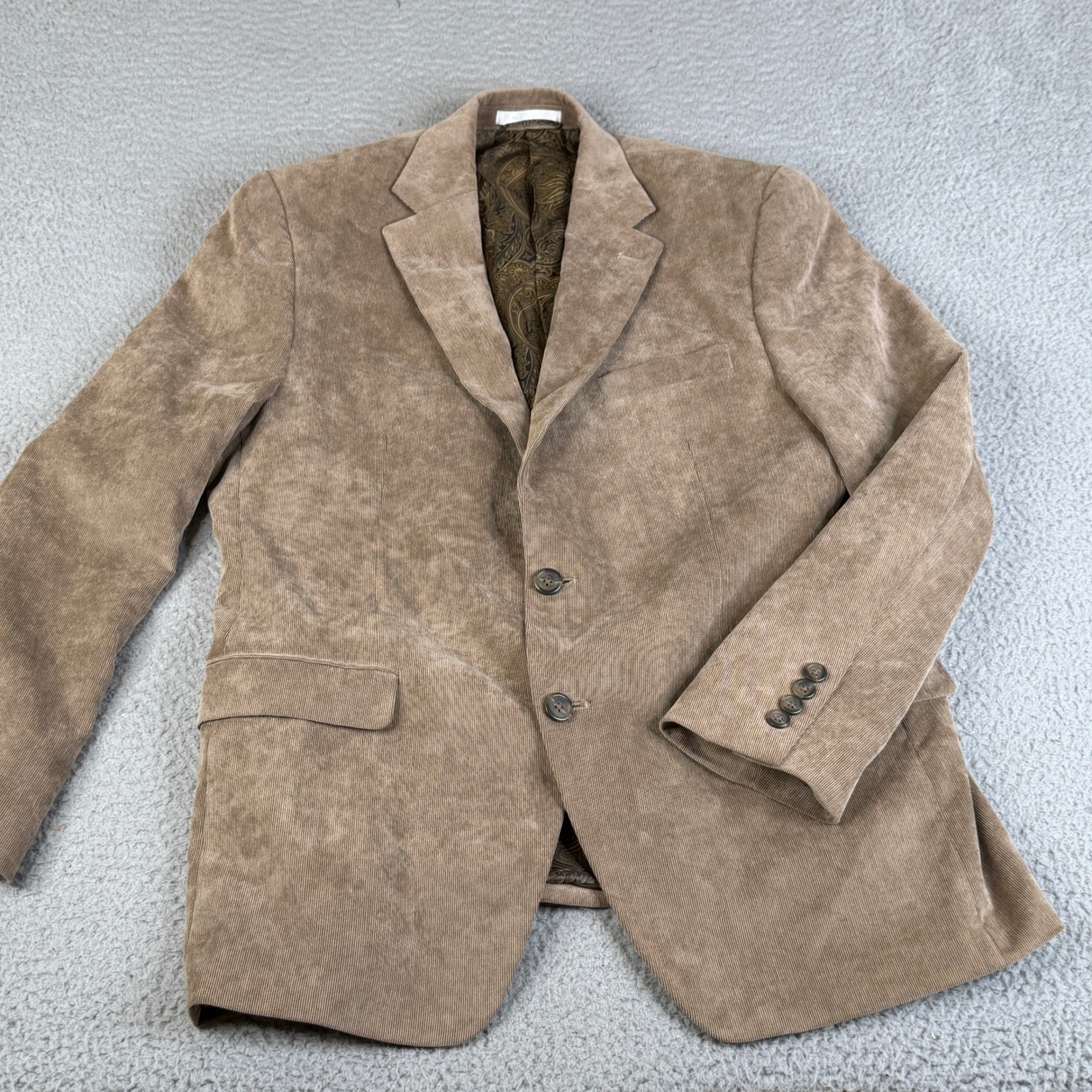 Chaps Sport Coat Mens 40R Tan Corduroy Blazer Slim Fit Two Button Paisley Lining