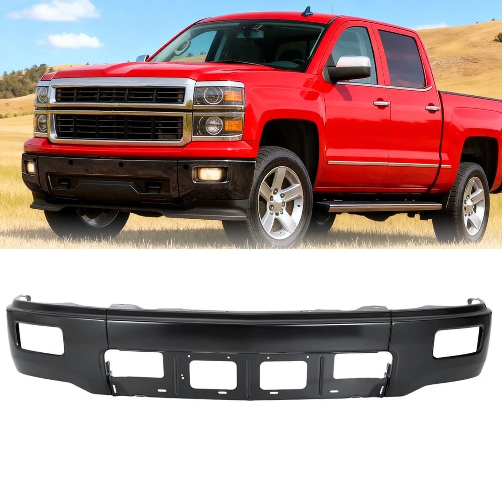 Front Black Bumper Face Bar w/ Fog light Hole for 2014-2015 Chevy Silverado 1500