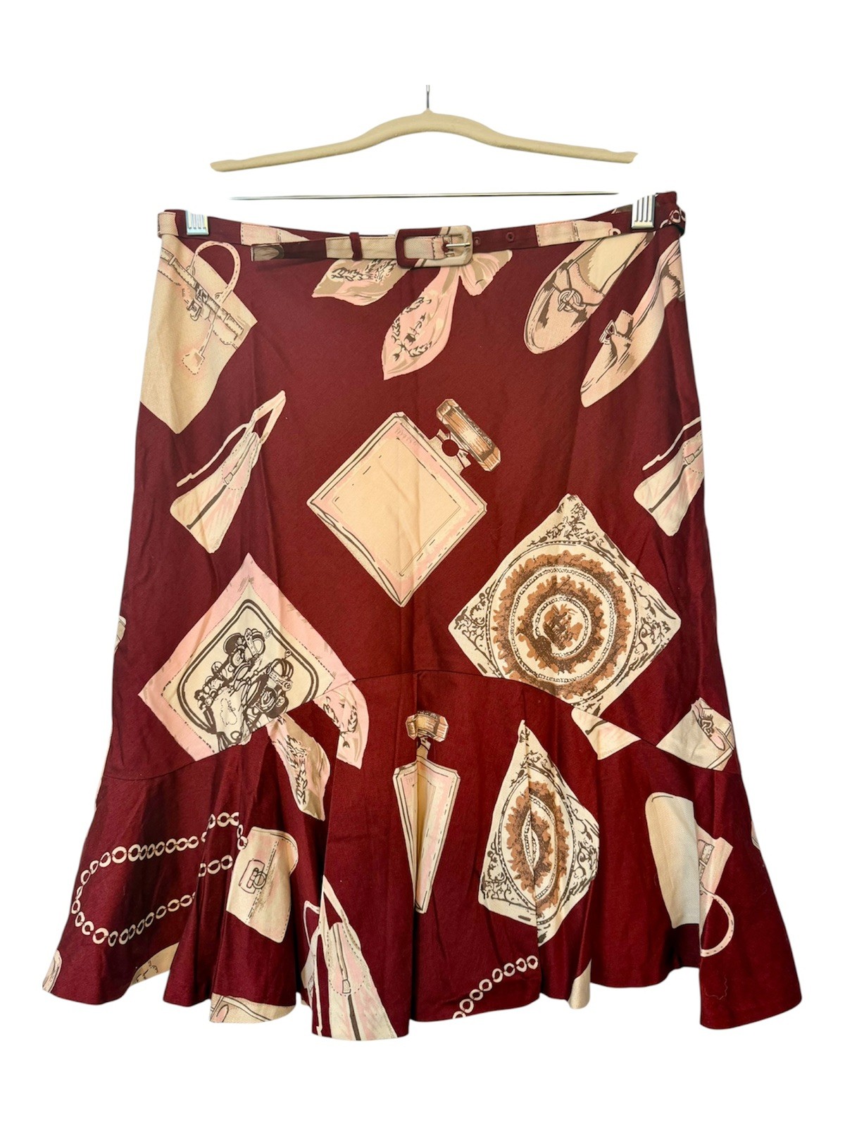 Vintage Odille Anthropologie Flare Knee Length Skirt Burgundy Ivory Cotton 8 NWT Vintage Odille Anthropologie Flare Knee Length Skirt Burgundy Ivory Cotton 8 NWT