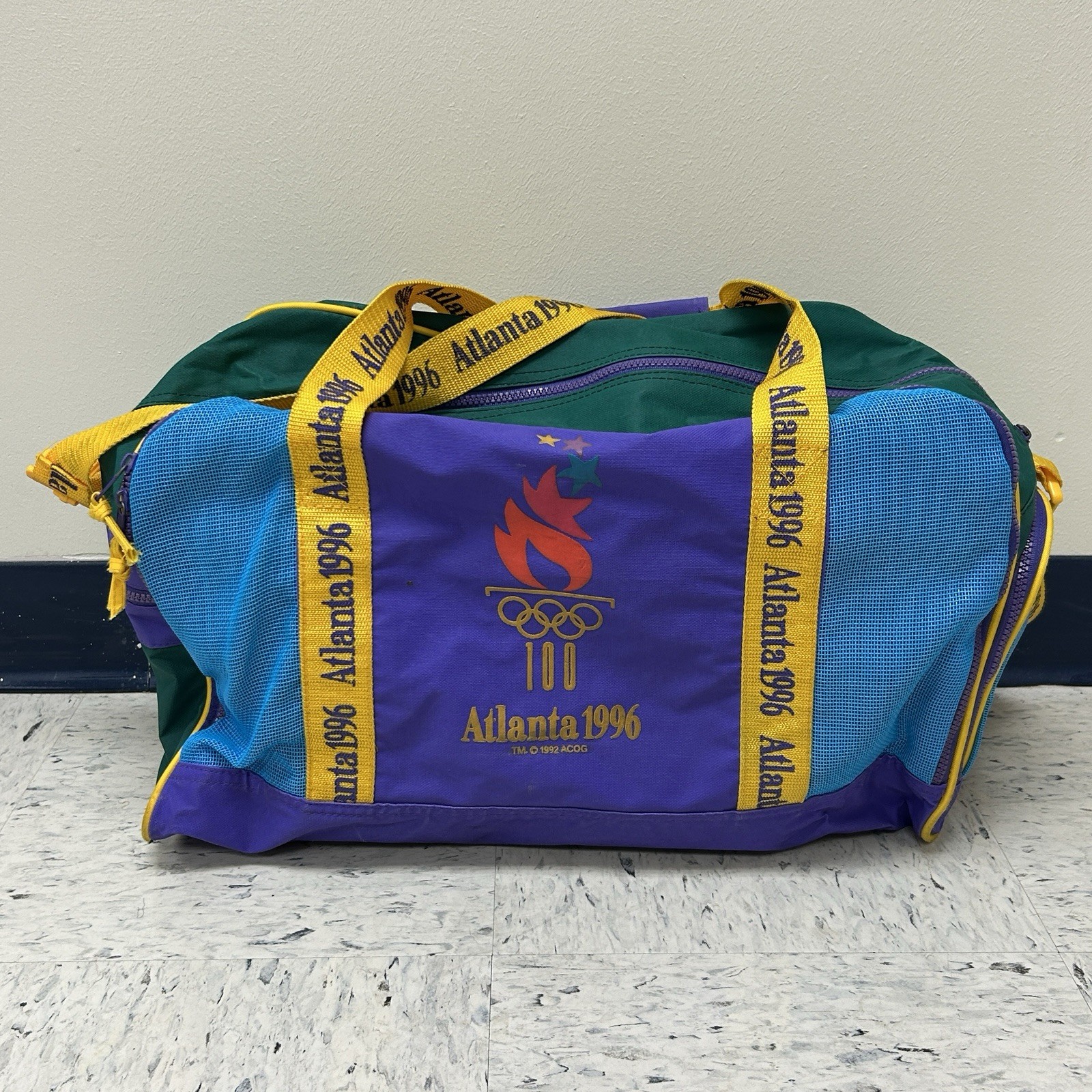 Vintage 1996 Atlanta Olympic Games Gym Duffle Bag USA Green Blue Purple Yellow Vintage 1996 Atlanta Olympic Games Gym Duffle Bag USA Green Blue Purple Yellow