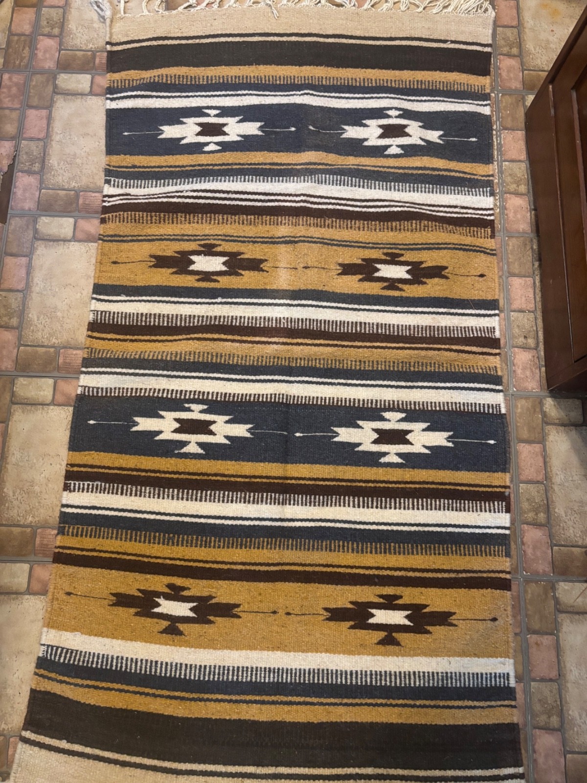 Vintage Zapotec Mexican Wool Kilim Rug , 56.5\ Vintage Zapotec Mexican Wool Kilim Rug , 56.5\