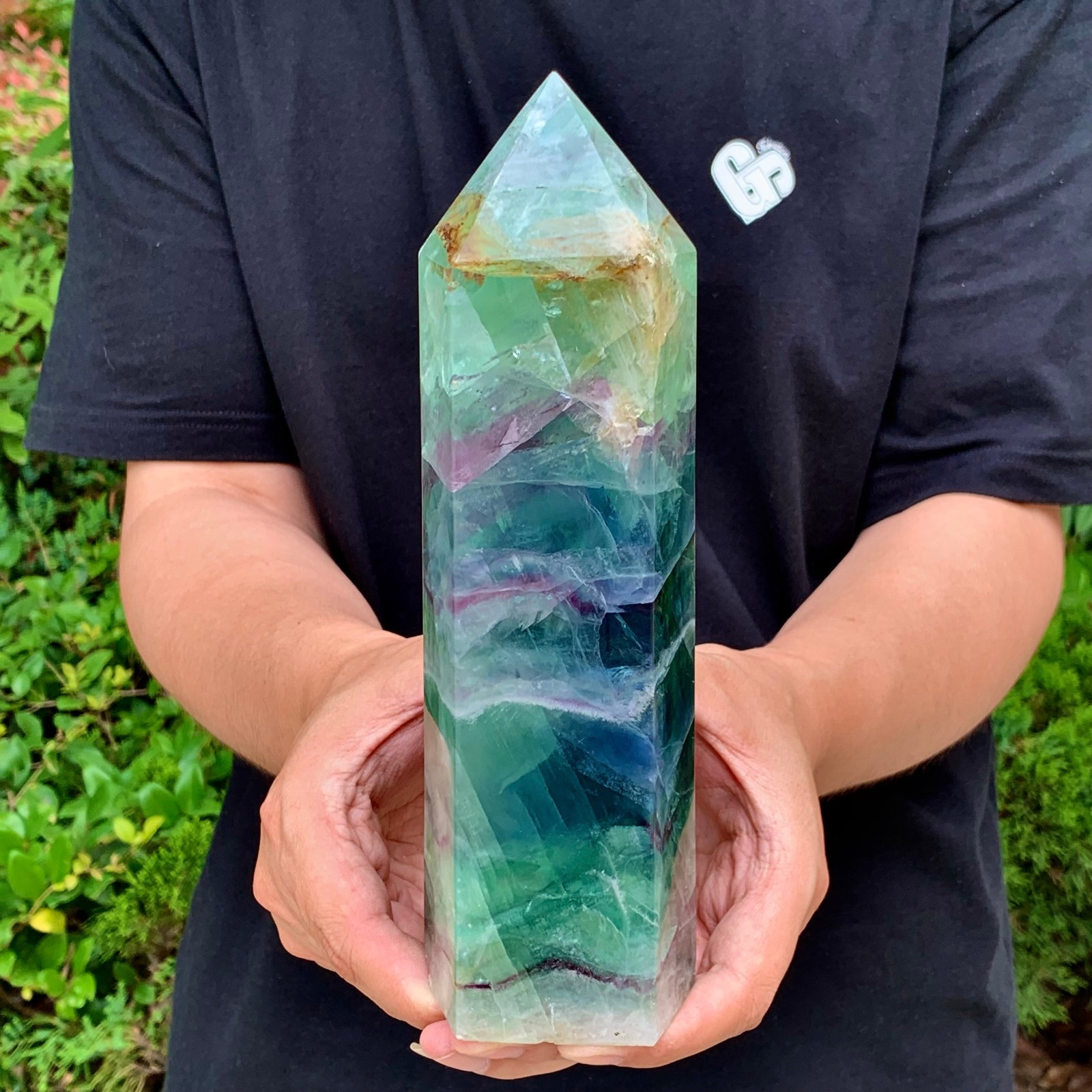 4.27LB Natural Fluorite obelisk quartz crystal Wand Point Healing