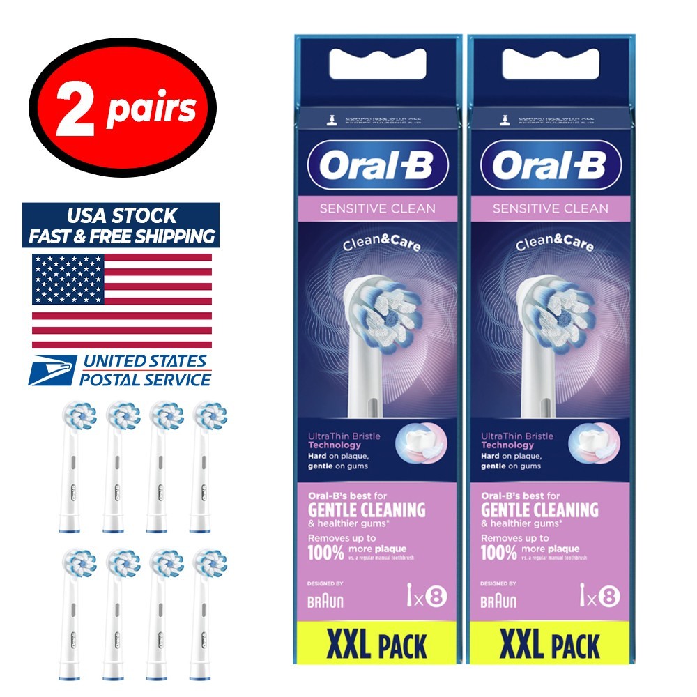 Oral-B Sensitive Clean Replacement Brush Heads 8 Count x 2 Pairs - NEW