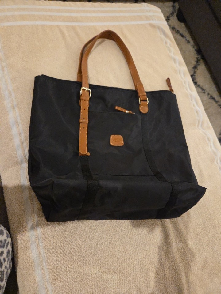 Black Bric\'s X-Bag Tote With Tan Leather Straps & Trim