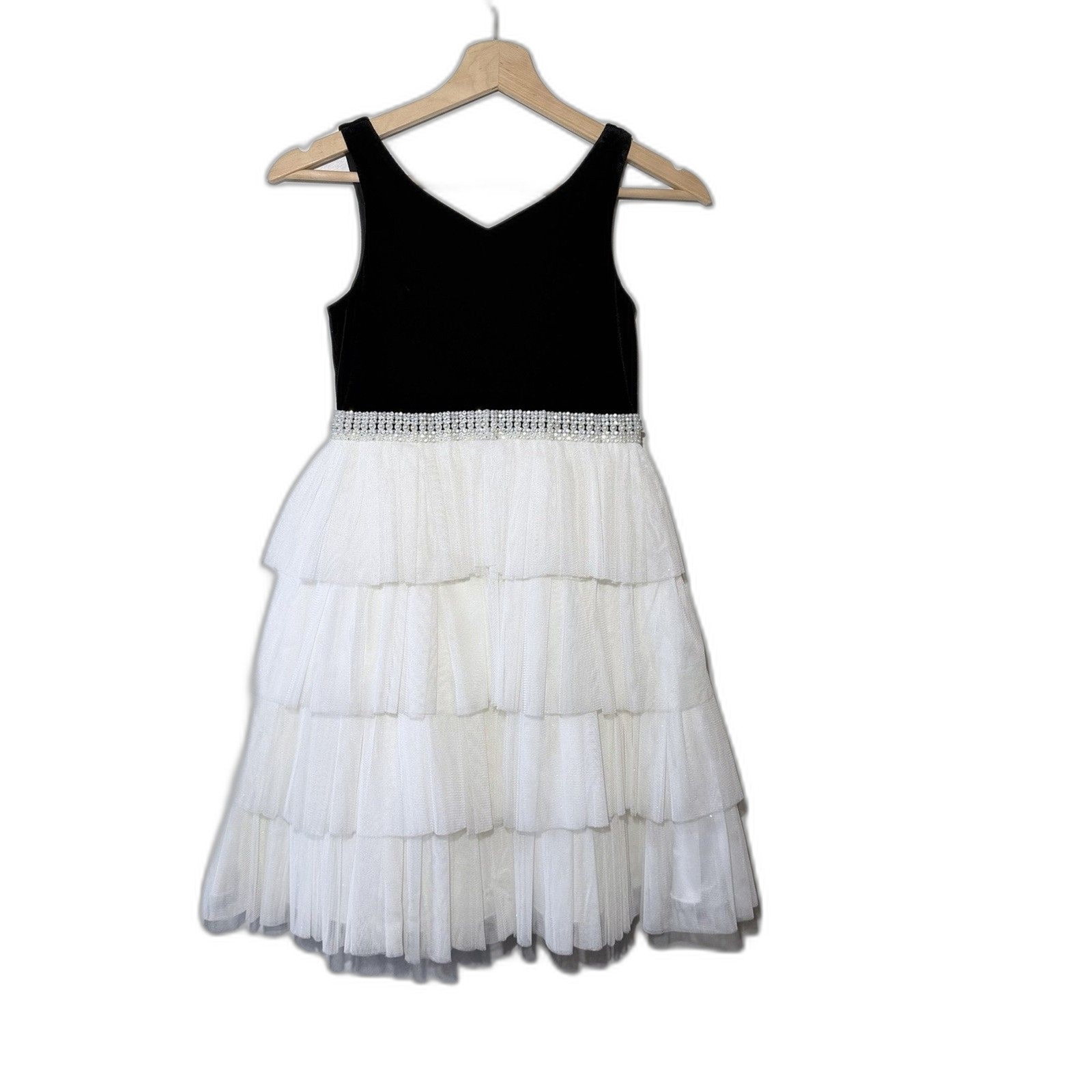 American Princess Black Velvet, Ivory Tull, Back Zip Bow Girls Dress Sz 8 American Princess Black Velvet, Ivory Tull, Back Zip Bow Girls Dress Sz 8