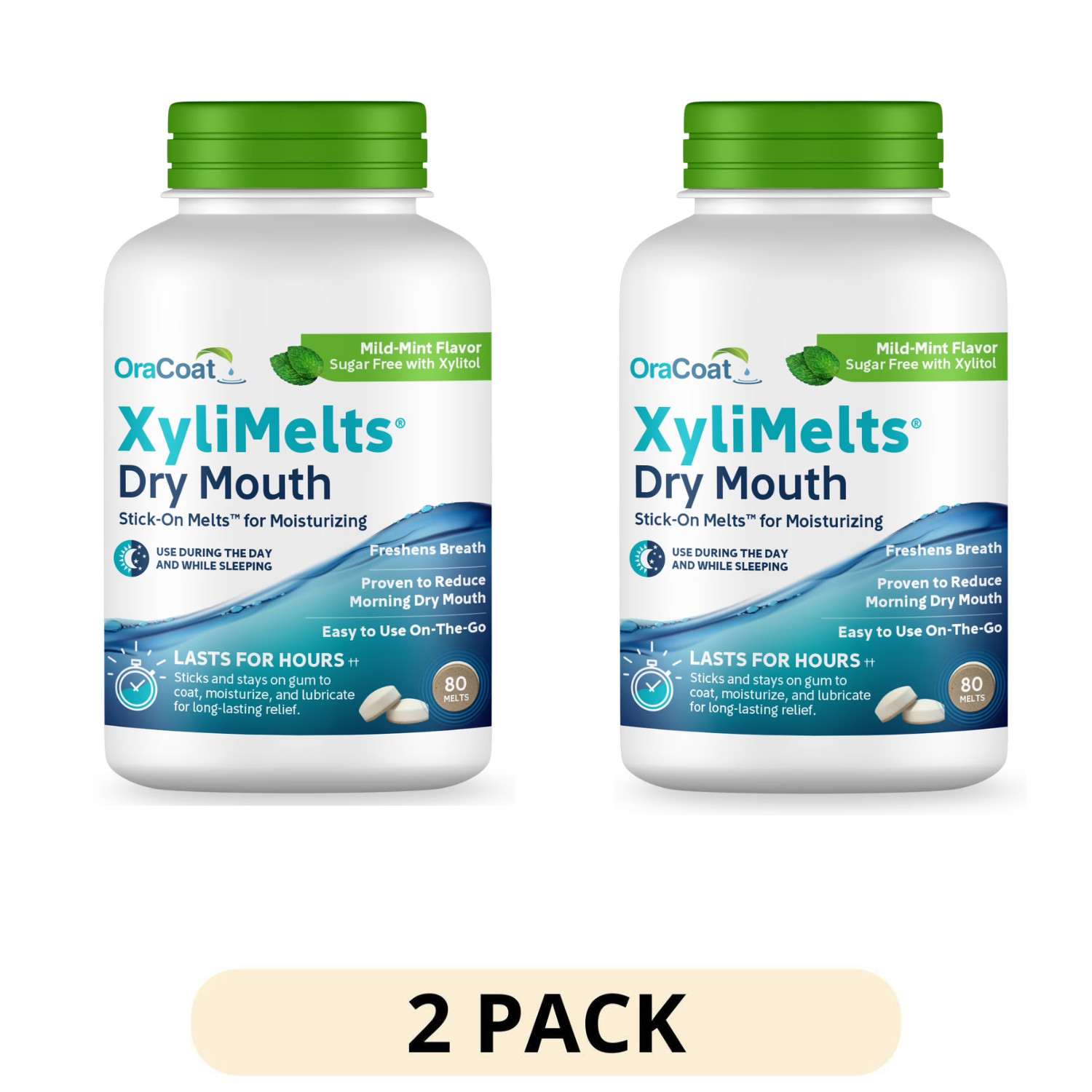2 Pack OraCoat XyliMelts Dry Mouth Mild Mint 80 ct Bottle Moisture Relief 2 Pack OraCoat XyliMelts Dry Mouth Mild Mint 80 ct Bottle Moisture Relief
