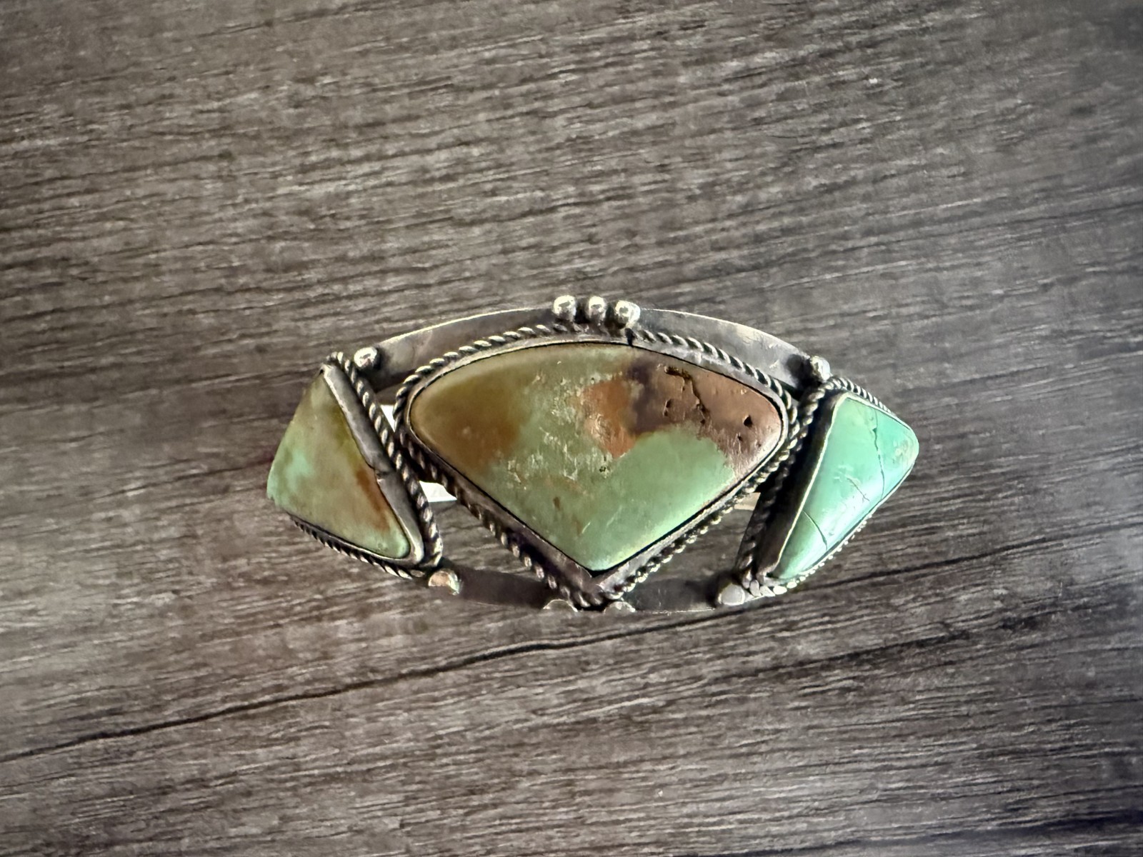 Rare Navajo Old Pawn 3 Stone Royston Turquoise Sterling Silver Cuff-37g Rare Navajo Old Pawn 3 Stone Royston Turquoise Sterling Silver Cuff-37g