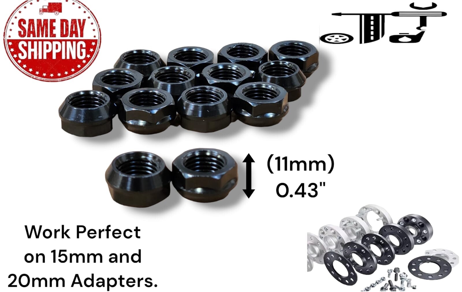 20Pc Black M12x1.5 Acorn Open End Lug Nut 3/4\