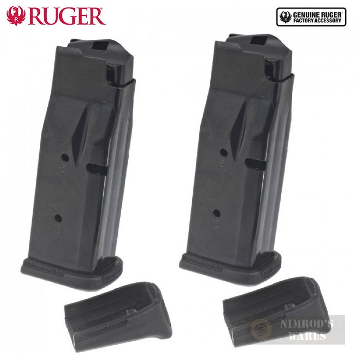 Ruger LCP MAX .380 ACP 10-Round MAGAZINE 2-pk OEM Flush + Ext. Plates 90735