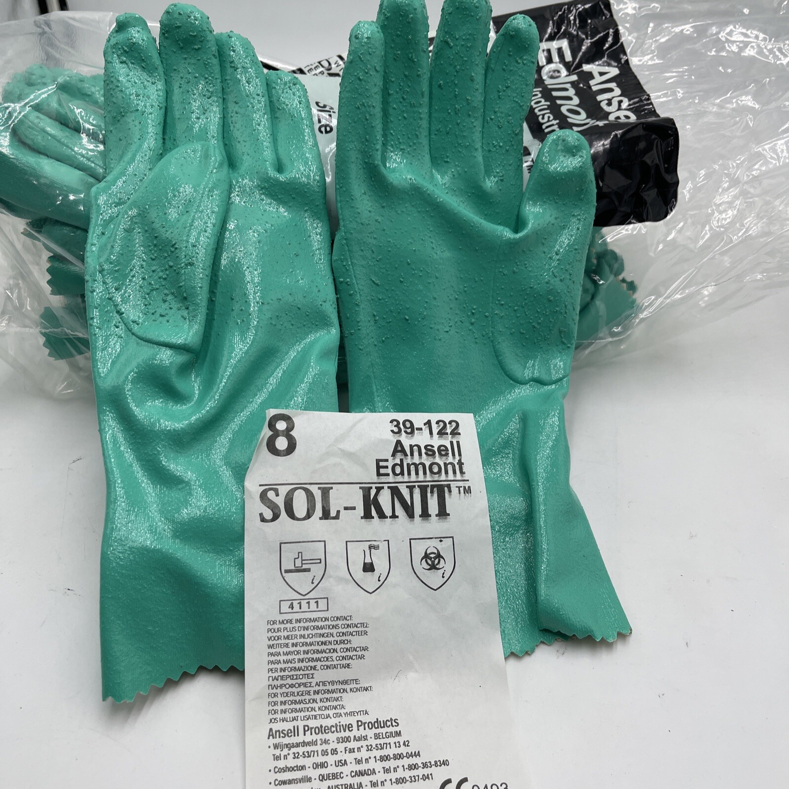 72 Pair Ansell 39-122 Sol-Knit Nitrile Chemical Resistant Work Gloves Size 8