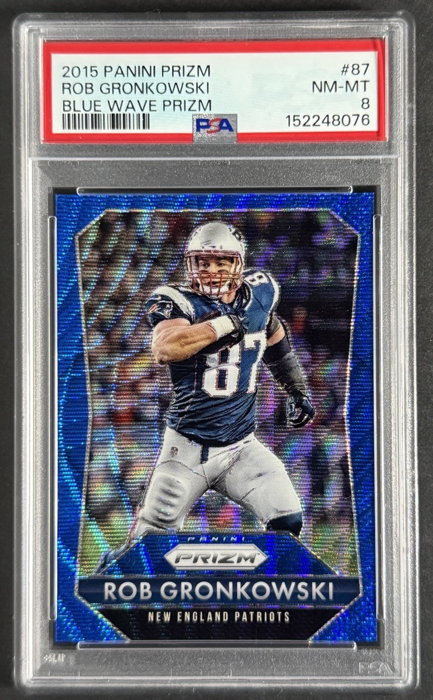 Rob Gronkowski 2015 Panini Prizm Blue Wave Prizm /150 #87 Patriots PSA 8 Rob Gronkowski 2015 Panini Prizm Blue Wave Prizm /150 #87 Patriots PSA 8