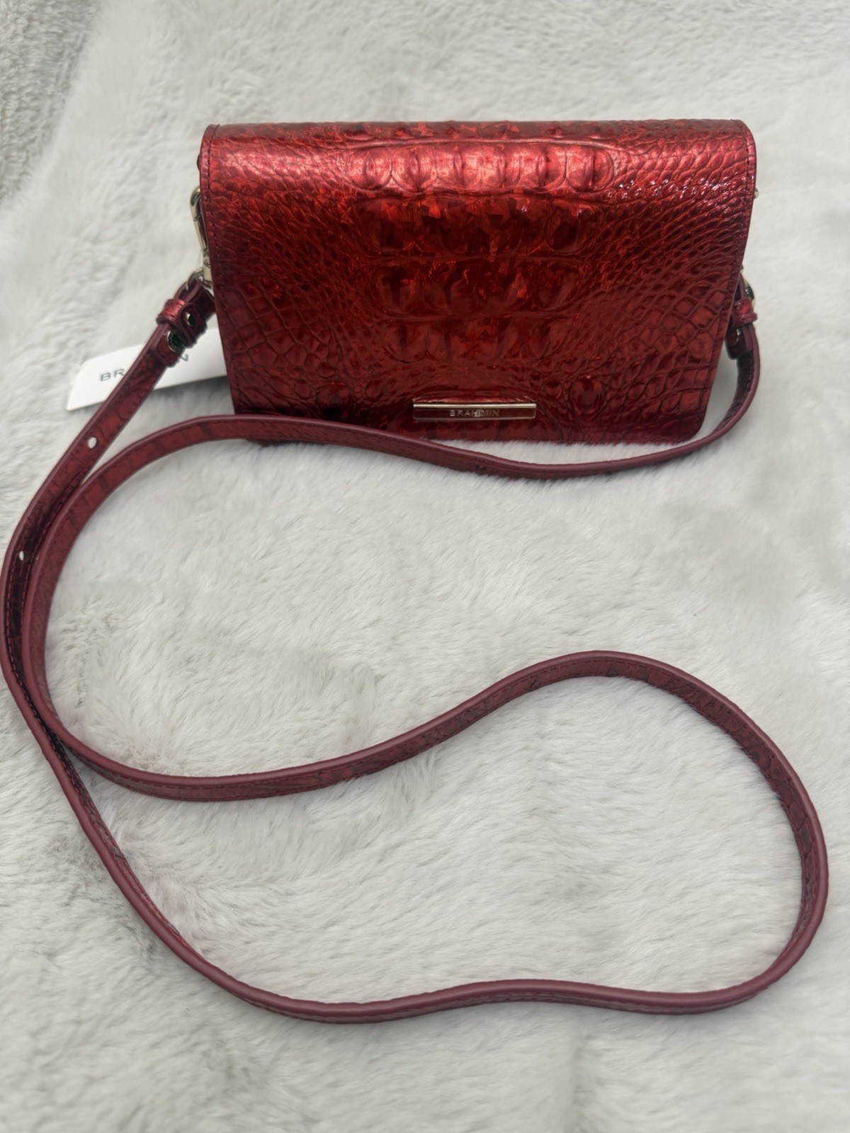 Brahmin Minuette Melbourne Leather Red Opal Croco Crossbody/Clutch Charm NWT 
