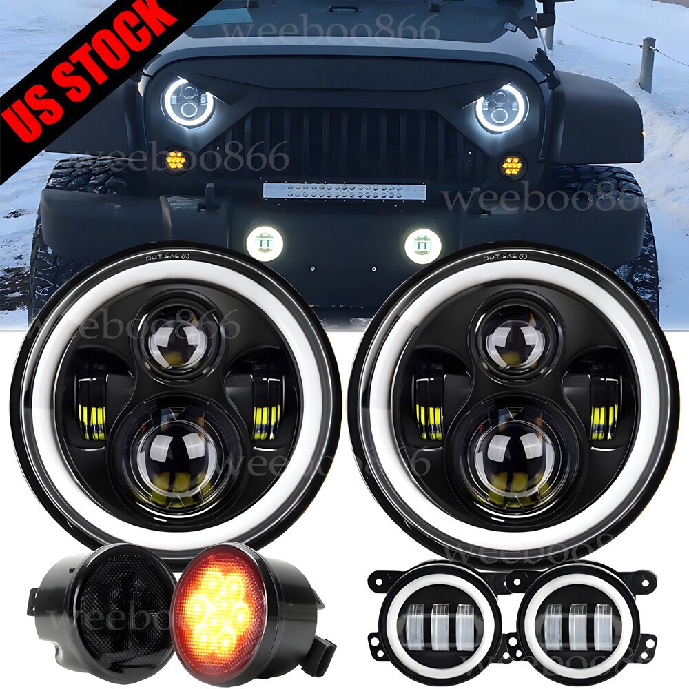 For Jeep Wrangler JK 2007-2018 Combo DOT 7\'\' LED Headlights Turn Fog Lights Kits