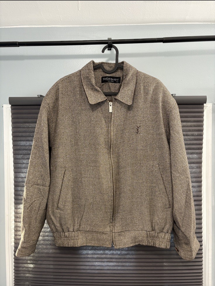 Vintage YSL Yves Saint Laurent Pour Homme Check Harrington Blouson Jacket Small