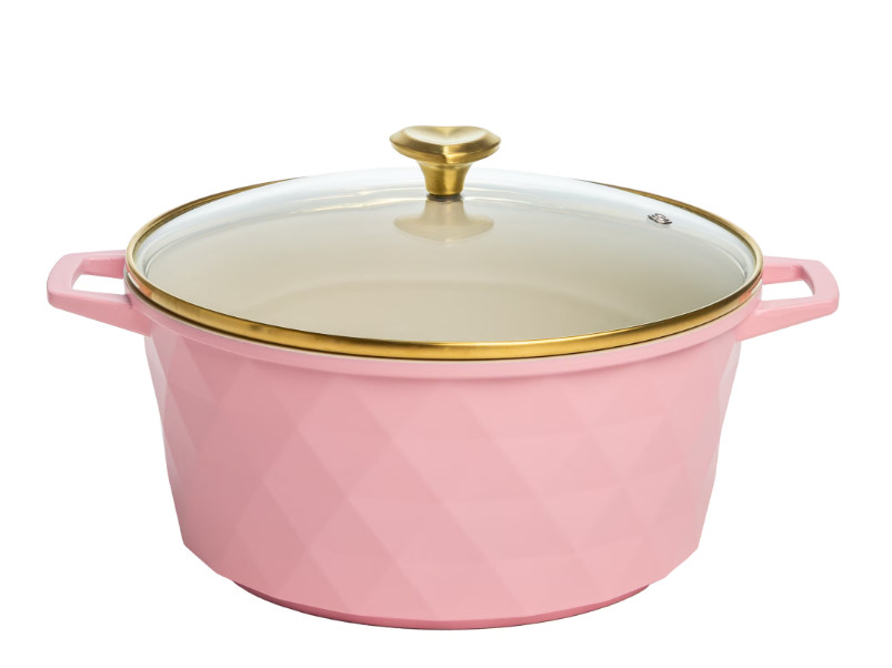 Olla Holandesa 4,6 Qt Aluminio Fundido Antiadherente Cerámico con Tapa Rosa