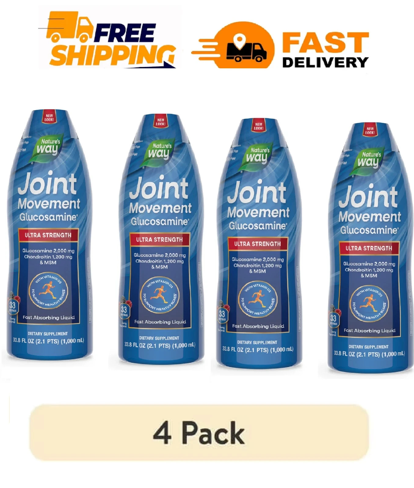 4 Pack - Nature\'s Way Joint Movement Glucosamine Extra-Strength Liquid 33.8 fl.