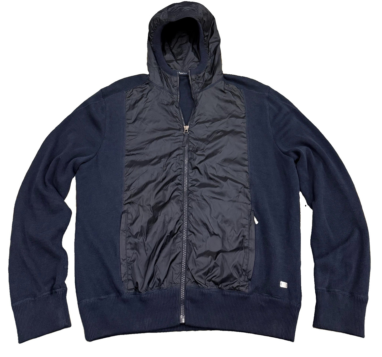 Zegna Sport Ermenegildo Zegna Men\'s XXL Full Zip Hybrid Hoodie Jacket Navy Blue