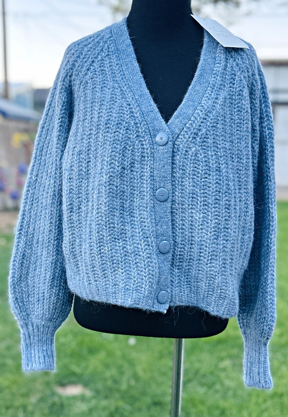Sézane La Maille Blue Cable-Knit Alpaca/Wool Blend Cardigan XXS NWT Sézane La Maille Blue Cable-Knit Alpaca/Wool Blend Cardigan XXS NWT