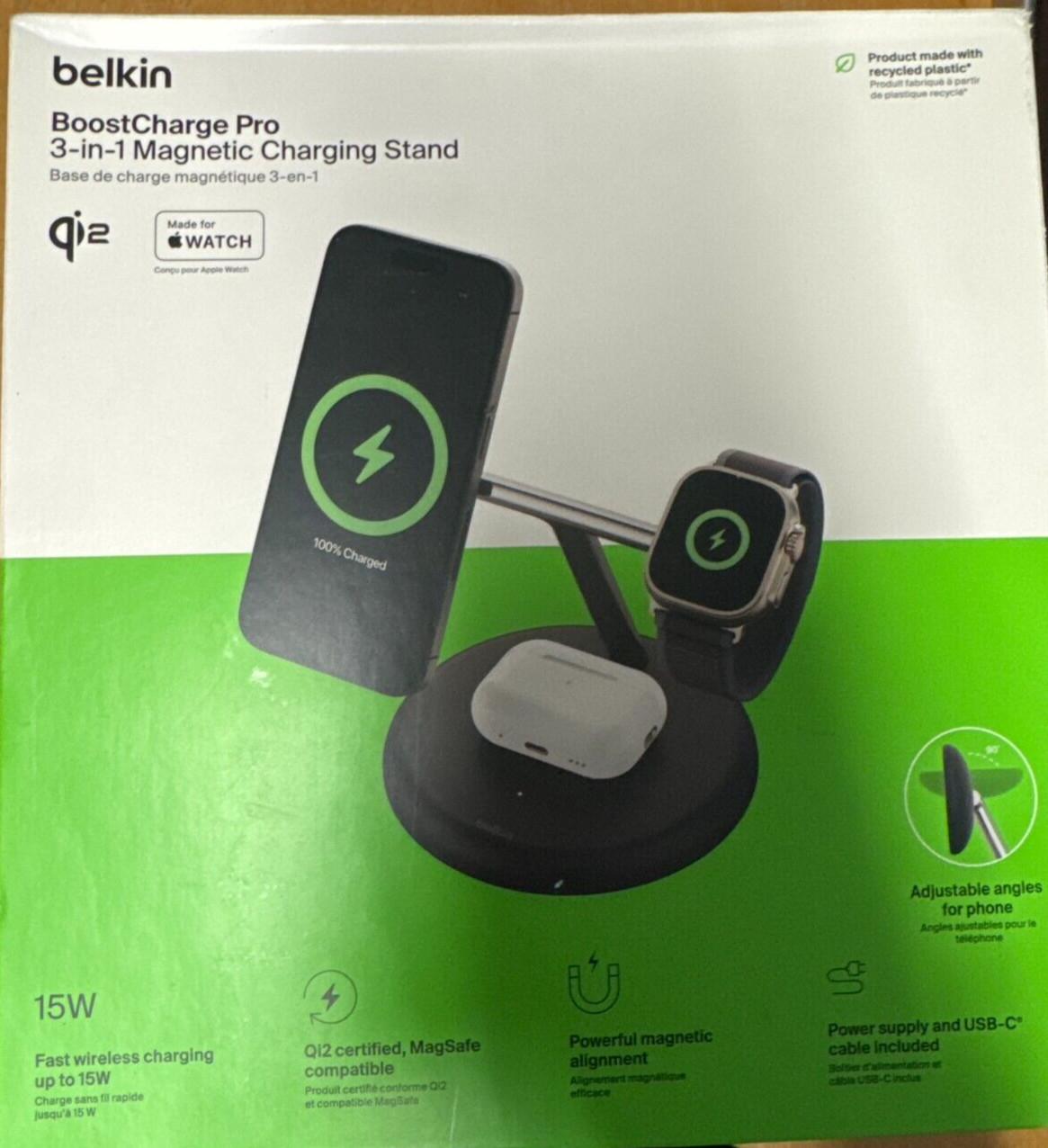Belkin Boost Charge Pro 3 in 1 Qi2 Charging Stand w/ Magsafe iPhone 17 16 watch