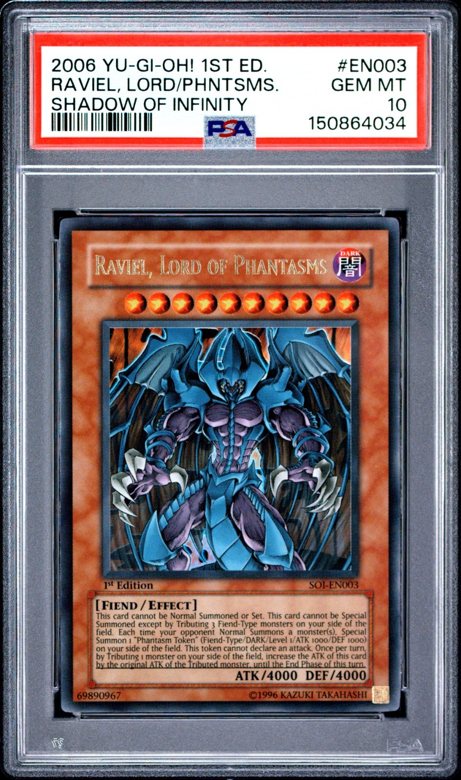 2006 YU-GI-OH SOI-EN003 RAVIEL, LORD OF PHANTASMS 1ST ED PSA 10 2006 YU-GI-OH SOI-EN003 RAVIEL, LORD OF PHANTASMS 1ST ED PSA 10