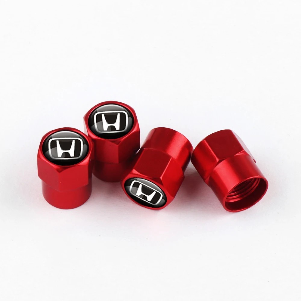 Honda Tire Valve Caps Set of 4 Dust Covers Black Silver Red Honda Tire Valve Caps Set of 4 Dust Covers Black Silver Red