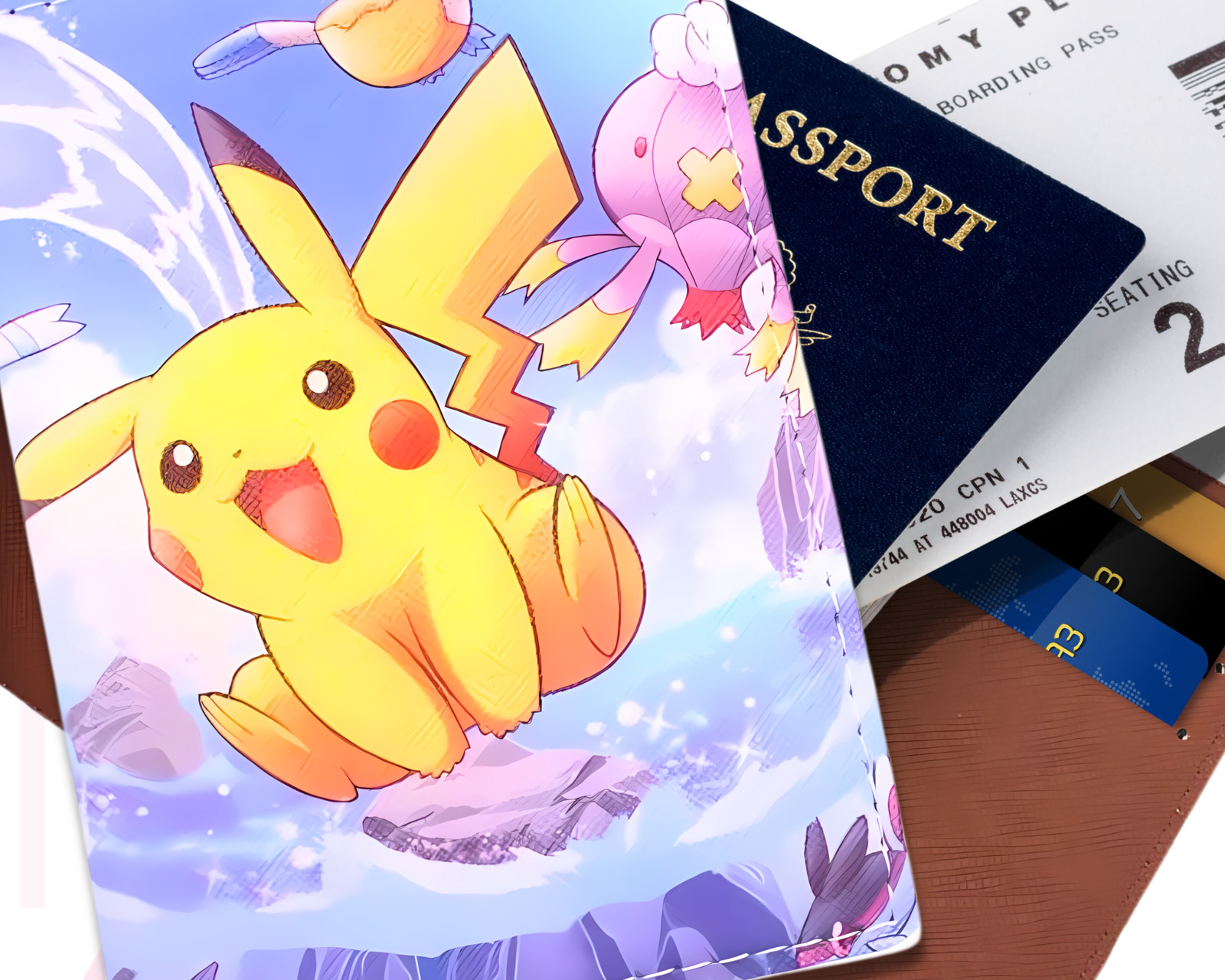 Pokemon Passport Cover Holder Case Card ID Travel Accessory Leather PICK-A-CHU