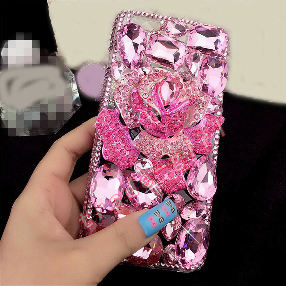 Luxury Bling Glitter Rose Diamond Rhinestone Crystal Case Cover For Cell Phones
