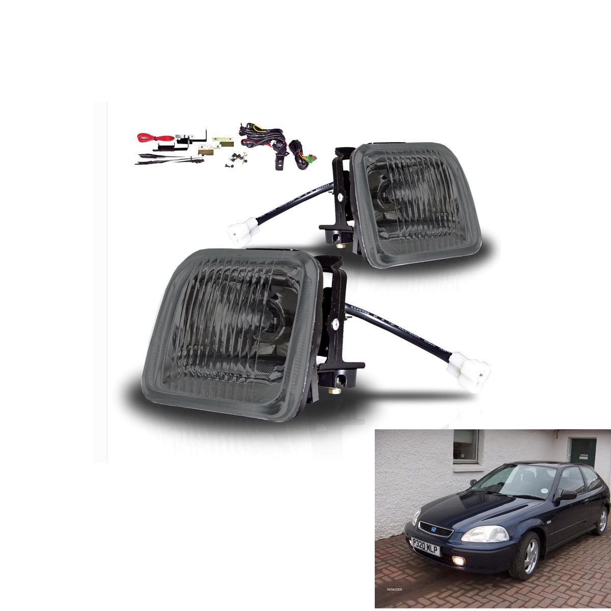 New 1996-1998 Honda Civic 2/4Dr Smoke Fog Light Wiring Kit Included & Light Bulb