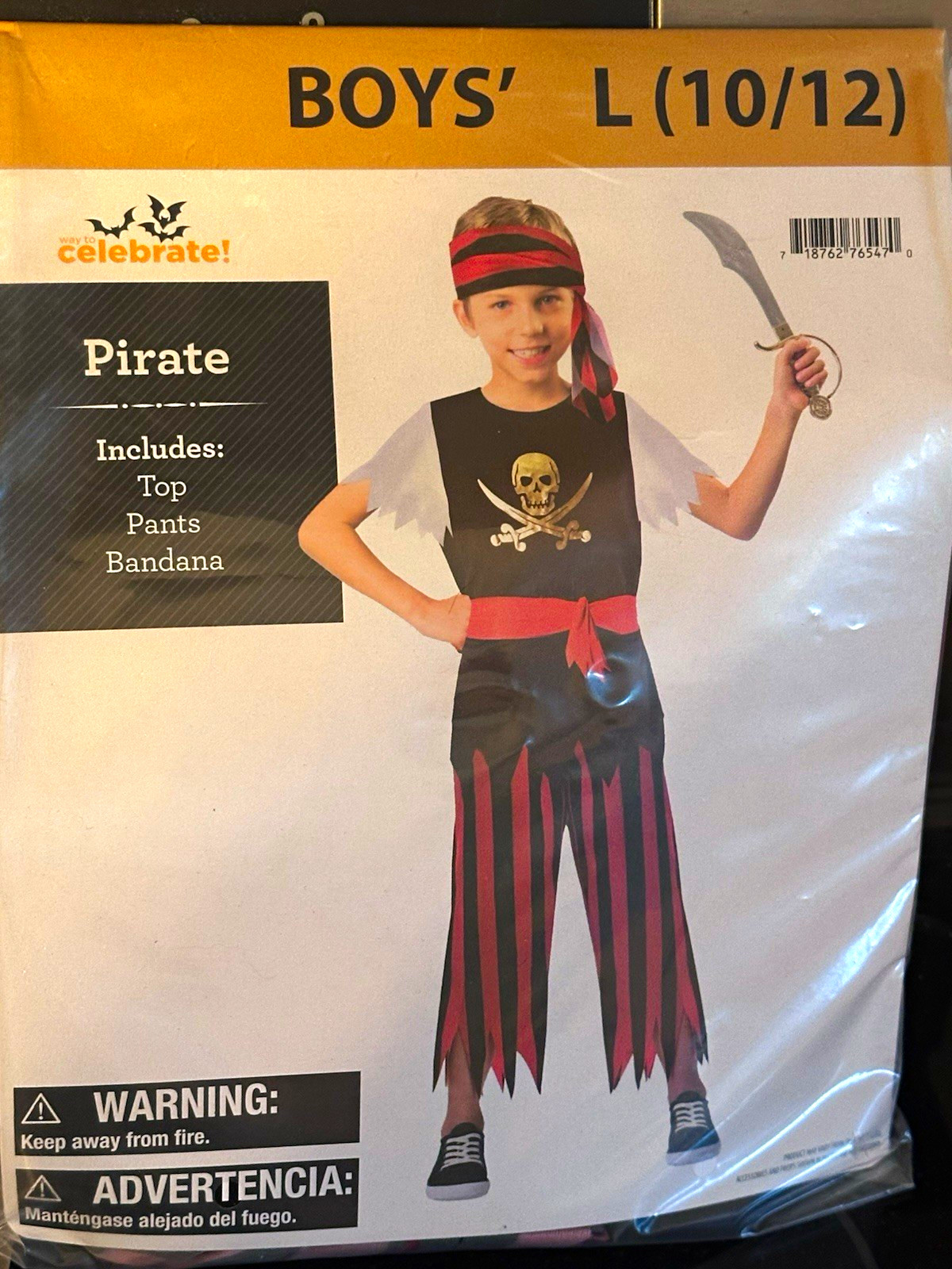 Way To Celebrate Boys Pirate Costume L (10/12) Top Pants Bandana