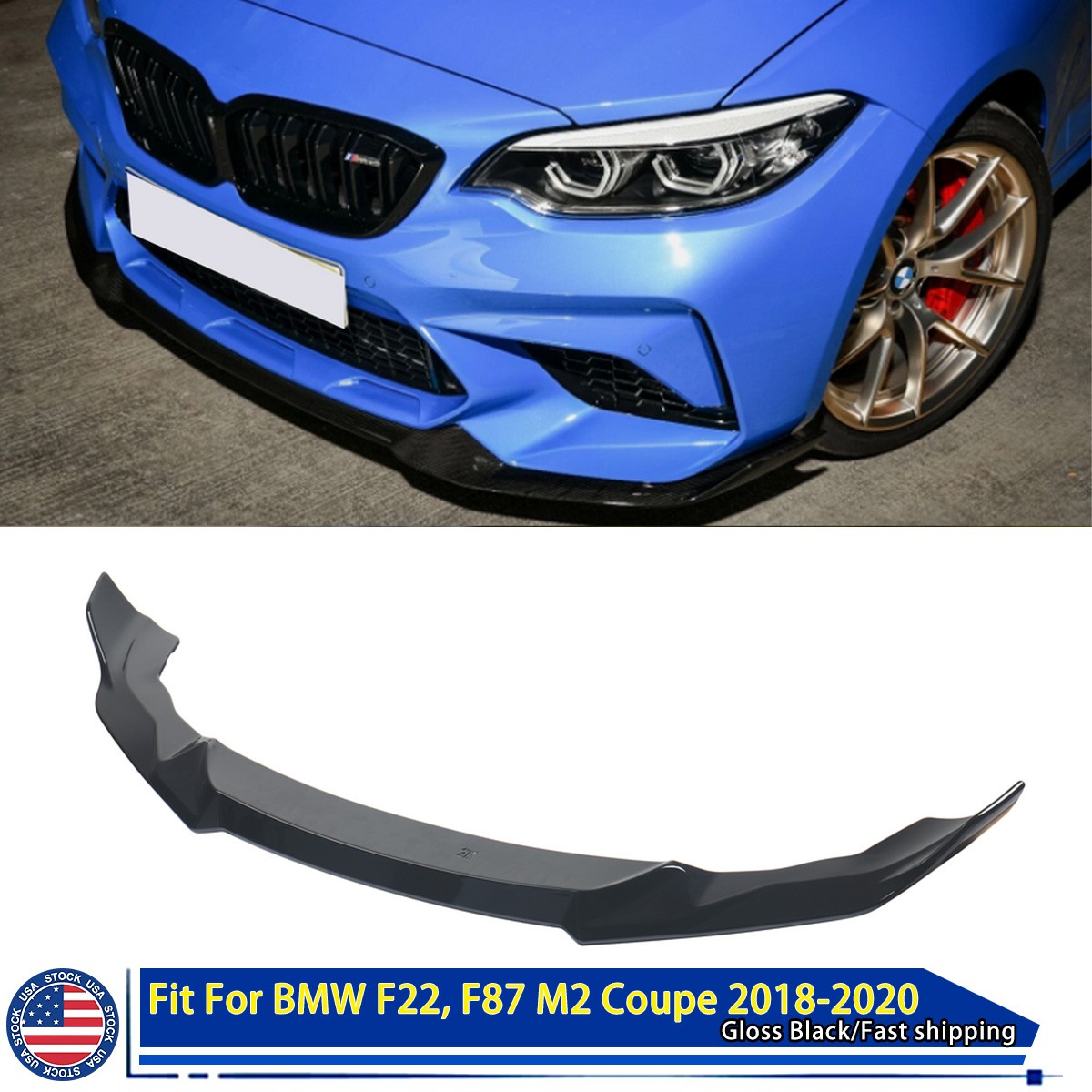 For 16-21 BMW F87 M2 Competition CS Style Front Splitter Bumper Lip Gloss Black For 16-21 BMW F87 M2 Competition CS Style Front Splitter Bumper Lip Gloss Black