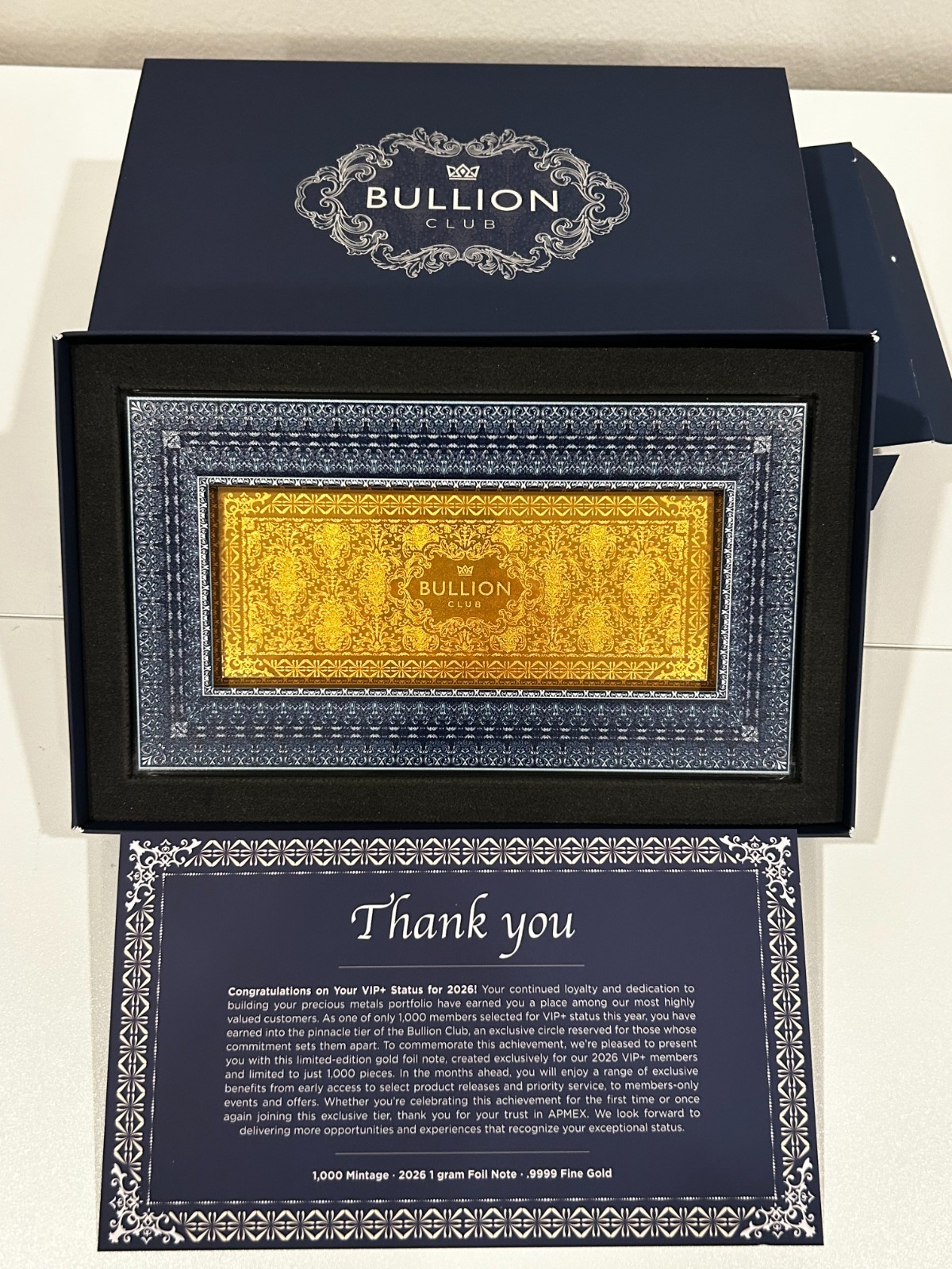 2026 APMEX Limited Edition Happy Holidays 1 gram .999 Fine Gold Foil Note 2026 APMEX Limited Edition Happy Holidays 1 gram .999 Fine Gold Foil Note