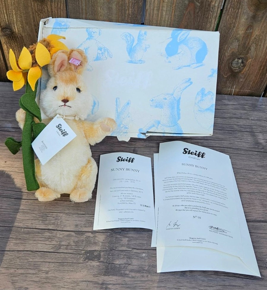 2013 Steiff Sunny the Bunny Limited-Edition Mohair Rabbit Felt Sunflower R6