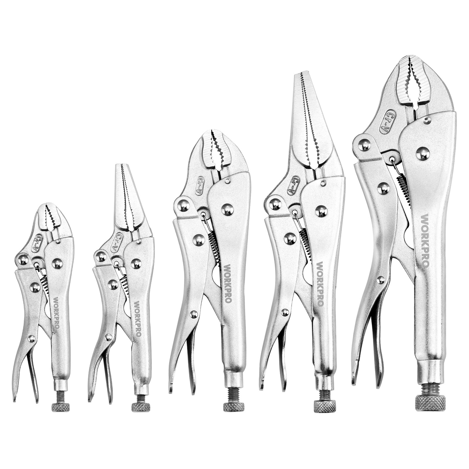 WORKPRO 5pcs 5/7/10 inch Curved Jaw Pliers, 6.5/9 inch Long Nose Pliers New