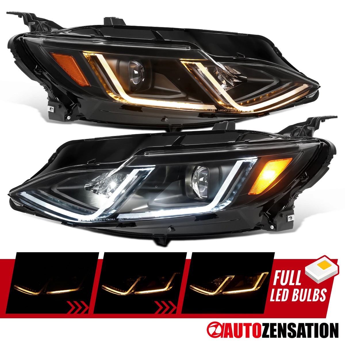 Black Fit 2019-2024 Chevy Malibu Sequential Full LED Projector Headlights Lamps