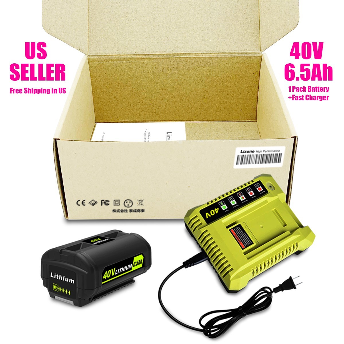 NEW 40V 6.5Ah Battery & Rapid Charger for Ryobi 40 Volt Lithium OP4050 OP4060 NEW 40V 6.5Ah Battery & Rapid Charger for Ryobi 40 Volt Lithium OP4050 OP4060