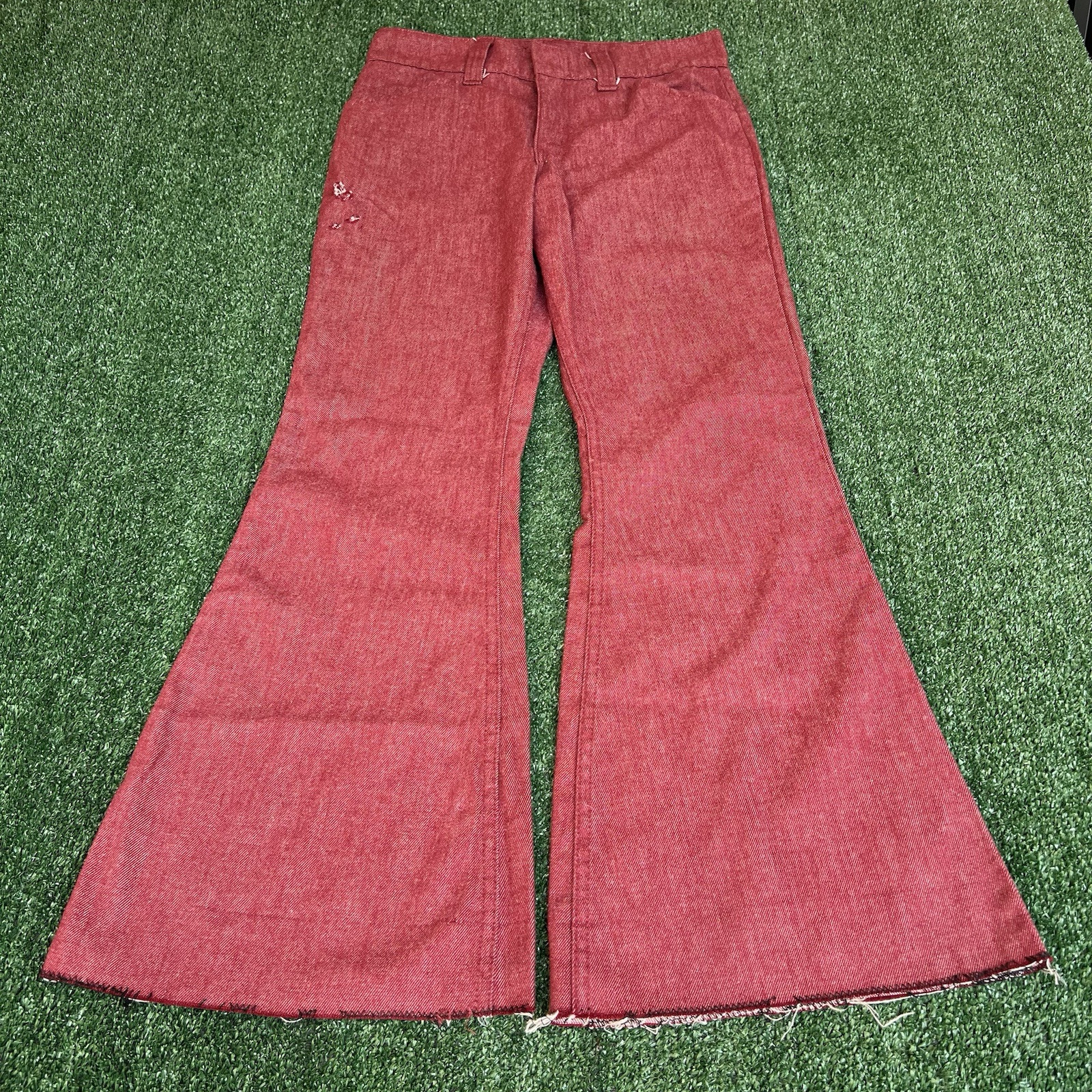 Vintage 60s 70s Levi\'s 684 Red Denim White Tab Scovill Big Bell Bottoms 31x30\