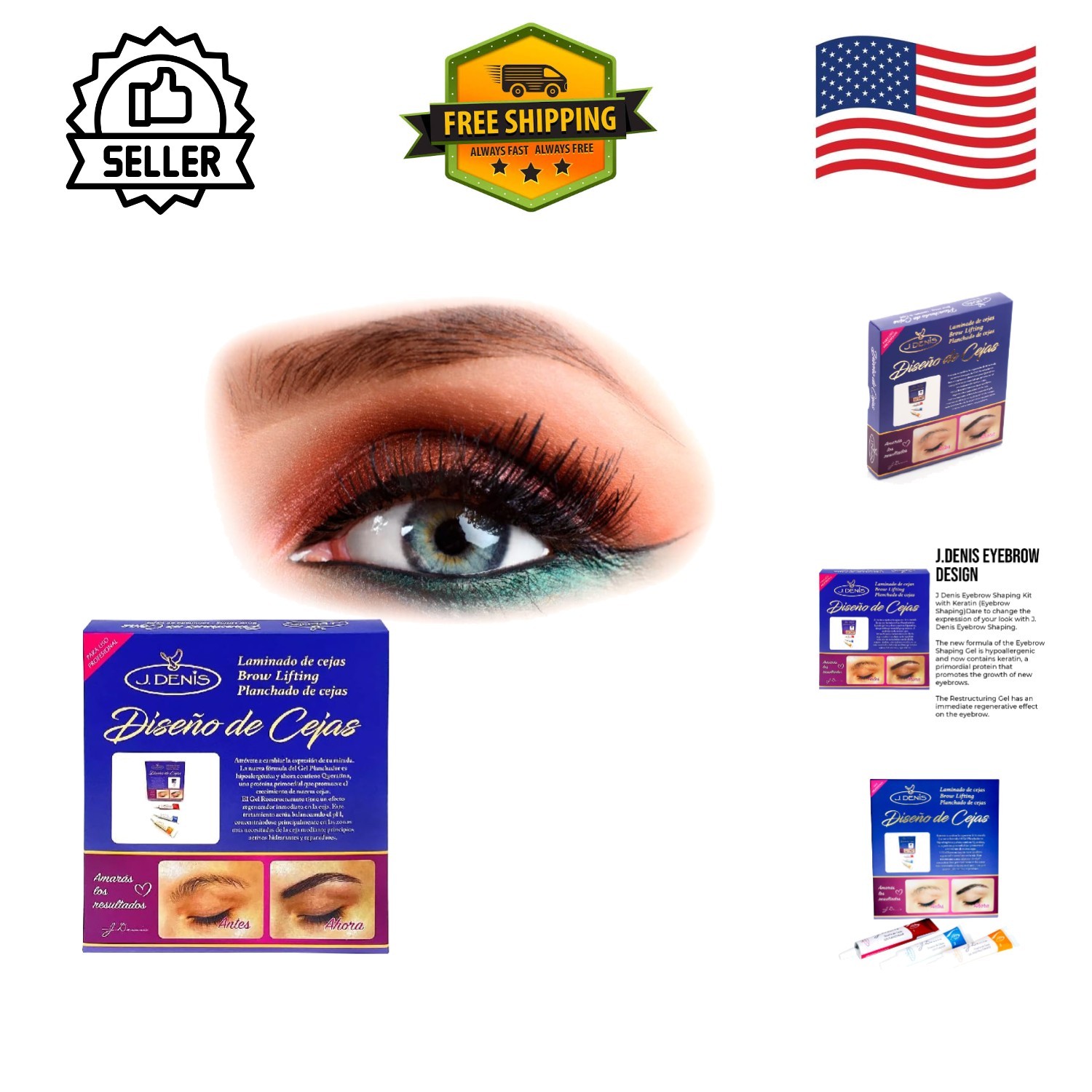 J Denis Eyebrow Kit - All-Inclusive Tools & Natural Gel for Perfect Brows
