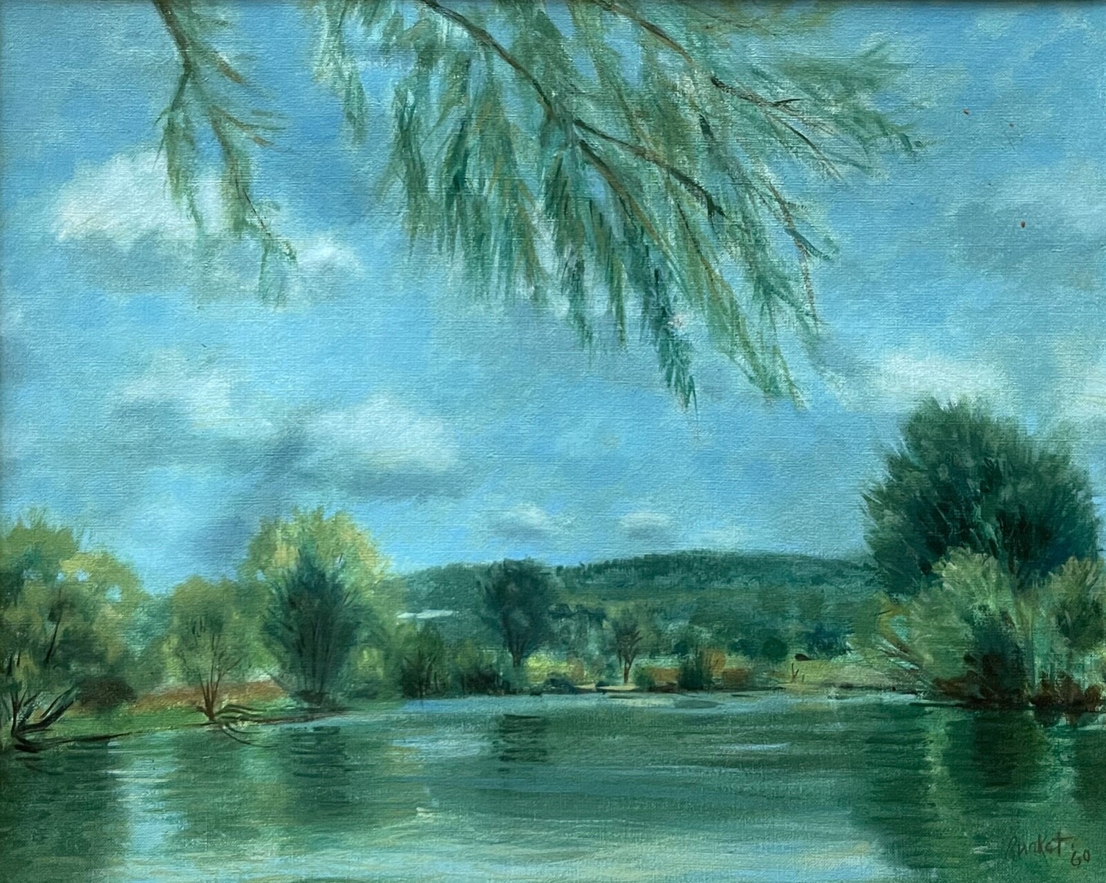 Vintage 1960s Seine River Oil Painting Art Wall Hanging Signed Burket France