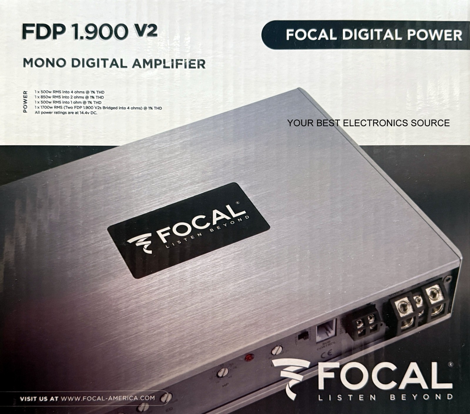 NEW Focal FDP1.900v2 Mono Subwoofer Amplifier — 850W RMS x 1 at 2 Ohms NEW Focal FDP1.900v2 Mono Subwoofer Amplifier — 850W RMS x 1 at 2 Ohms