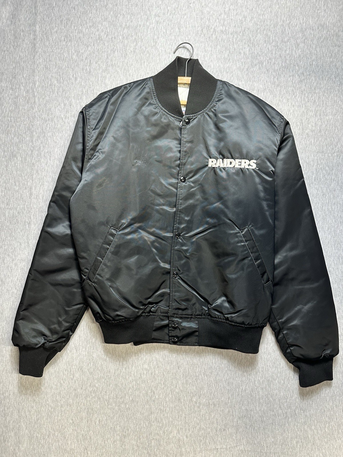 Vintage Made in USA Starter NFL Pro Line Raiders Satin — XL — Large Back Shield