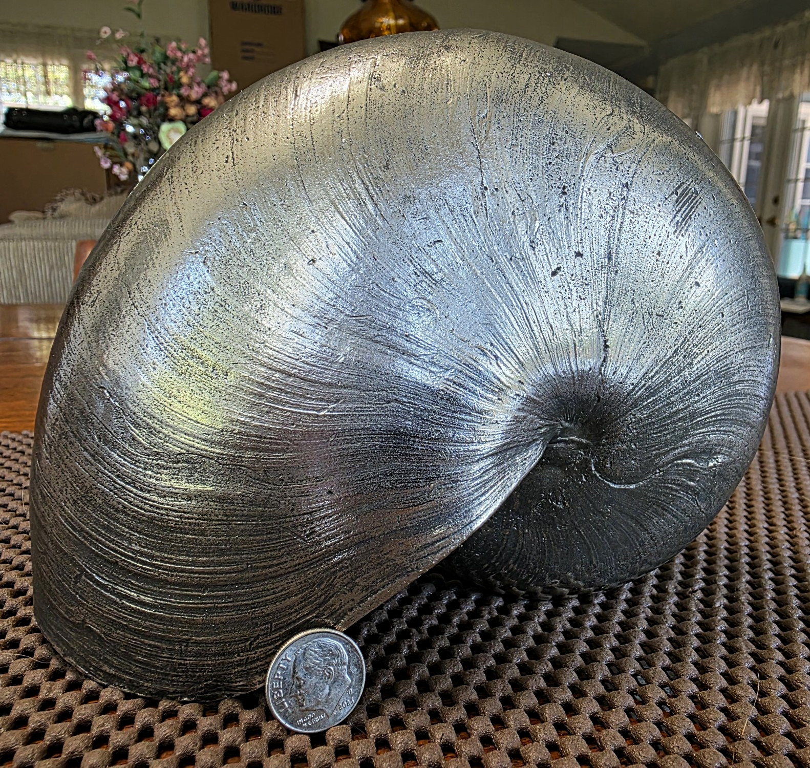 Maitland Smith Silverplate Nautilus Shell  Beachy Seashell Decor Gorgeous Heavy 